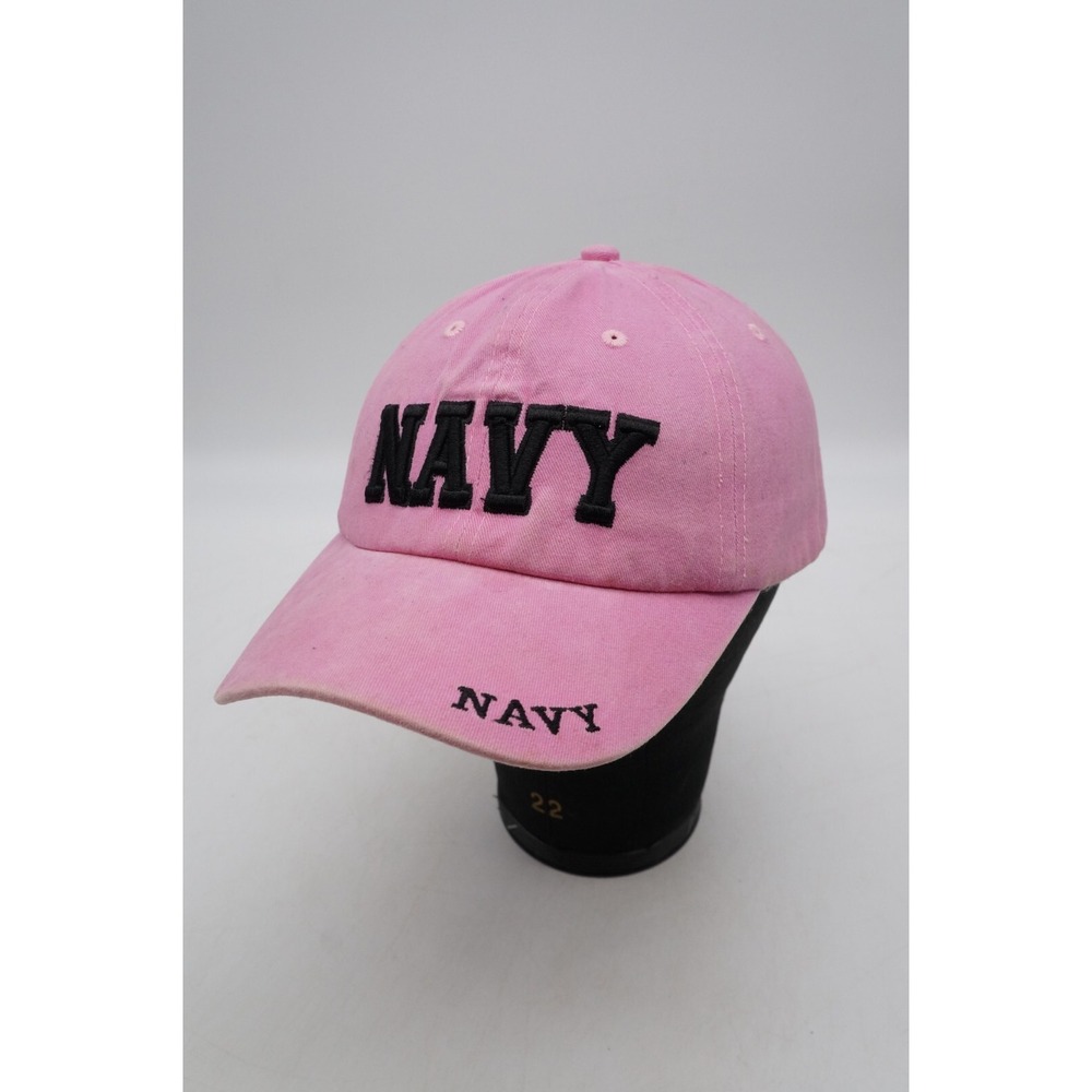 US Navy Strapback Hat Baseball Cap Pink Black Embroidered Spellout Womens OSFA